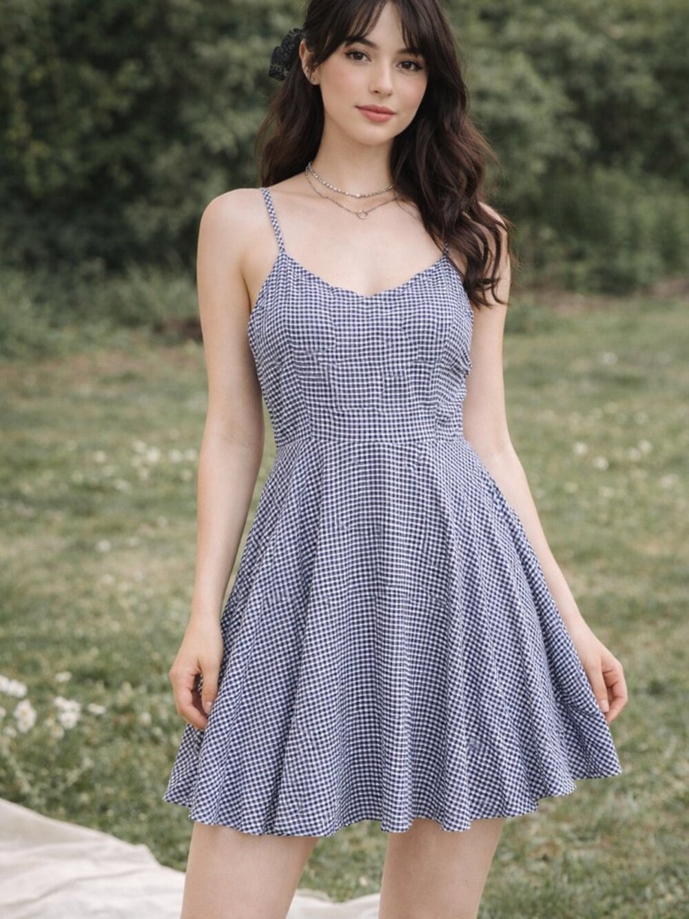Old Navy Gingham Mini Dress S Blue White Smocked Sundress Coquette Cottagecore